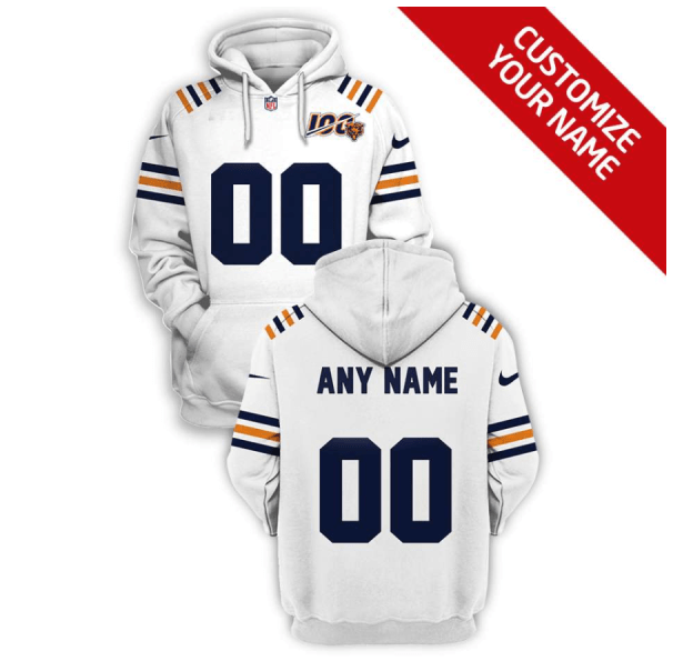 Men's White Chicago Bears Active Player Custom 2021 100th Season Pullover Hoodie